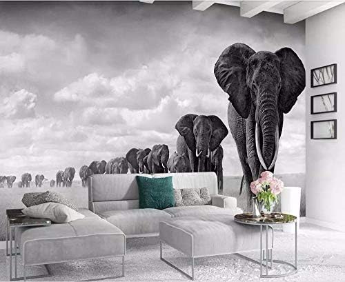 XLMING Vintage Animal Schwarz Grau Elefant Walking Küche Esszimmer Arbeitszimmer Wohnzimmer TV Hintergrund Wand 3D Tapete-300cm×210cm