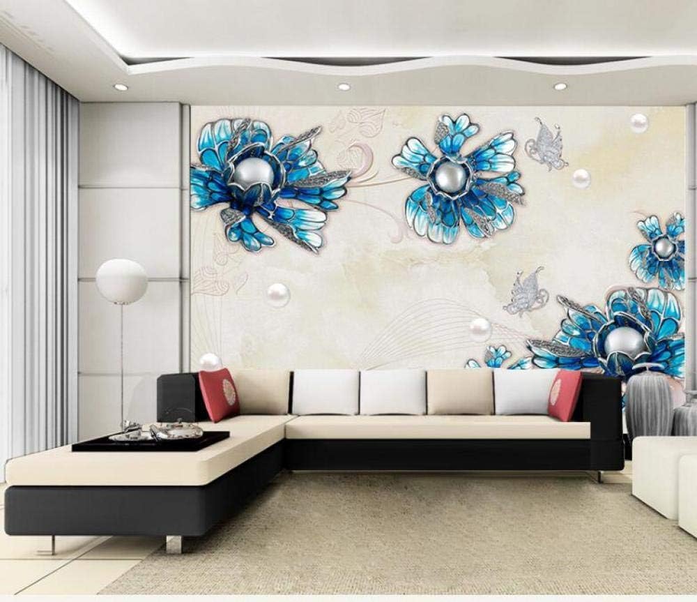 Blauschmuck Blume Schmetterling 3D Tapete Poster Restaurant Schlafzimmer Wohnzimmer Sofa TV Dekorative Wand-300cm×210cm