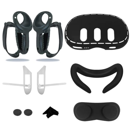 AZURAOKEY 10PCS Schutzhülle Set for Quest 3, VR Silikonhülle Zubehör for Quest 3, VR-Cover-Abdeckung, Controller-Griffabdeckung, Linsenabdeckung, Gesichtsabdeckung, Wippkappe