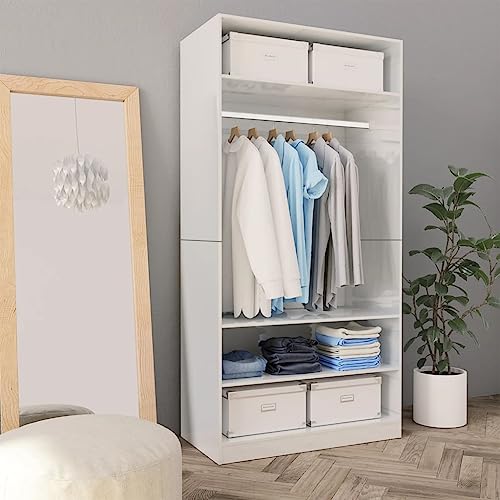 KLYEON Kleiderschrank Hochglanz-Weiß 100x50x200 cm Holzwerkstoff, Schlafzimmer