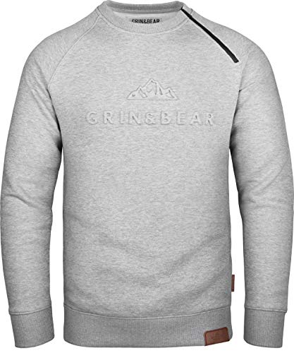 Grin&Bear Herren Crew Neck mit gestempeltem Design Logo grau meliert XL GEC548