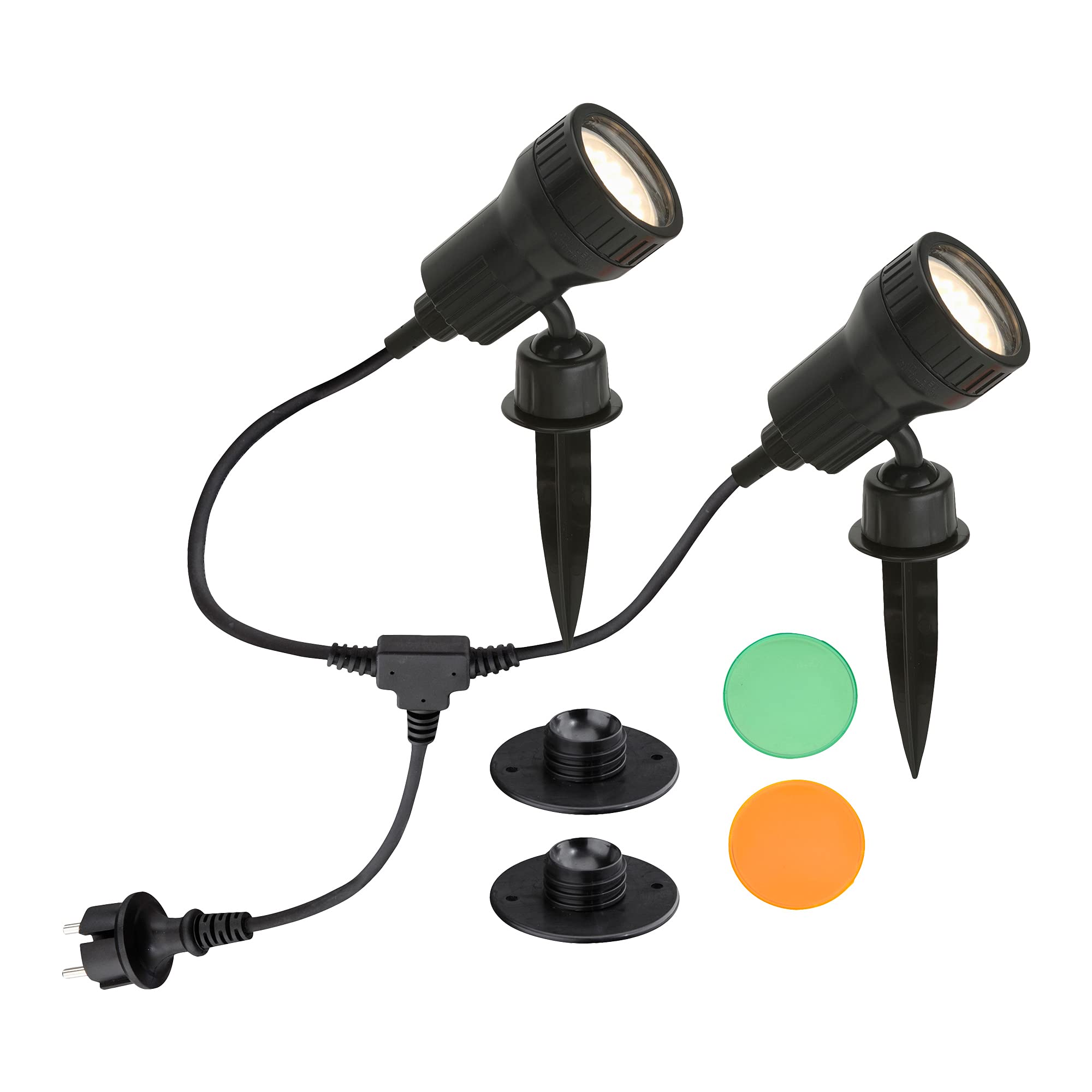 BRILONER Leuchten - Außenleuchte, Gartenleuchte, Wegeleuchte, 2er-Set, 2x GU10, 3 W, 250 Lumen, inkl. Erdspieß, IP44, schwarz