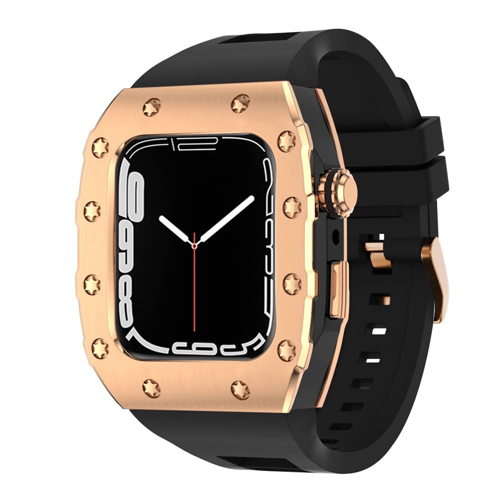 TONECY 45 mm luxuriöses Metallgehäuse-Silikonarmband für Apple Watch, Mod Kit, 44 mm Modifikationsset für iWatch Serie 8, 7, SE, 6, 5, 4, Armband (Farbe: RGBB, Größe: 44 mm für 6/5/4/SE)