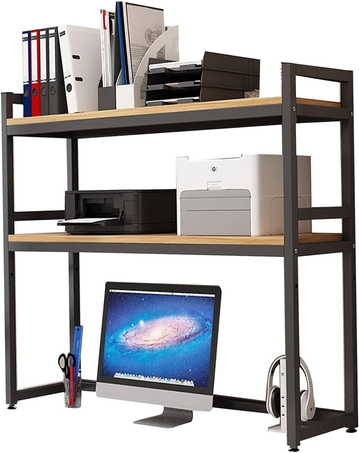 QYZUJIKL Desktop-Bücherregal Desktop-Bücherregal/Bücherschrank - 2-stufiges industrielles Computer-Schreibtisch-Desktop-Regal, verstellbares Schreibtisch-Bücherregal-Organizer-Rack