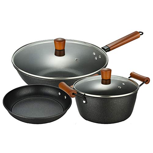 Kochtopf, Antihaft-Kochgeschirr-Sets, 3-teiliges Stein-basiertes Töpfe- und Pfannen-Set, Bratpfanne und Kochtopf-Set zum Backen, Grillen, Frittieren, Rösten