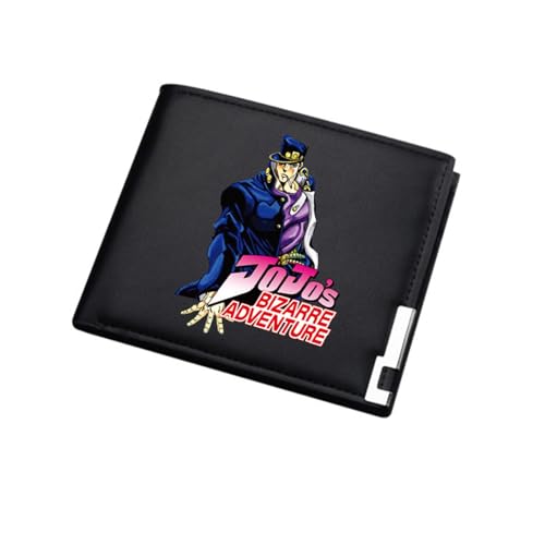 RYNDEX Jo-Jo's Bizar-re Adventu-re Anime Geldbeutel, Schmale Bi-Fold Kleines Portemonnaie, PU Leder Münzbörse Wallet mit Sichtfenster, für Teenager und Junge Mädchen(Color:Black 3)