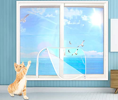XWanitd Katzensicherheits-Fensterschutz, Mückenschutz, Balkonnetze, kratzfest, Katzennetz, selbstklebend, Fensternetz, DIY-Größe, Reißverschluss (100 x 180 cm, Reißverschluss)