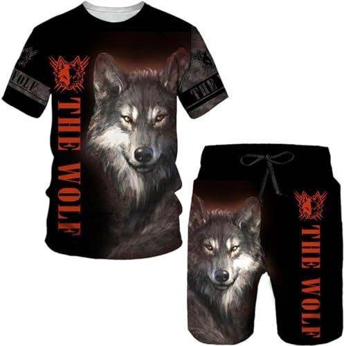 RIAAJ Herren wolf T-Shirt Short Hosen 3D Animal Herren T-Shirt Shorts Set Street Casual Trainingsanzug Sportanzug (A6,3XL)