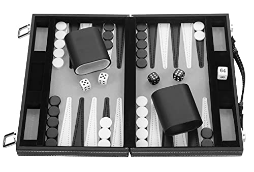 Engelhart-250512- Backgammon 11 INCH genähter Filz und Kunstleder- 30 cm (schwarz/weiß/grau)