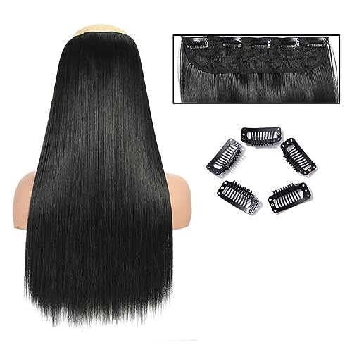 Clip-in-Haarverlängerungen Glatte Haarverlängerungen, 61 cm lang, glatt, einteilig, 5 Clips, Clip-in-Haarverlängerungen, synthetische Haarteile for Damen Clip-in-Haarverlängerungen aus Echthaar(SG66 1