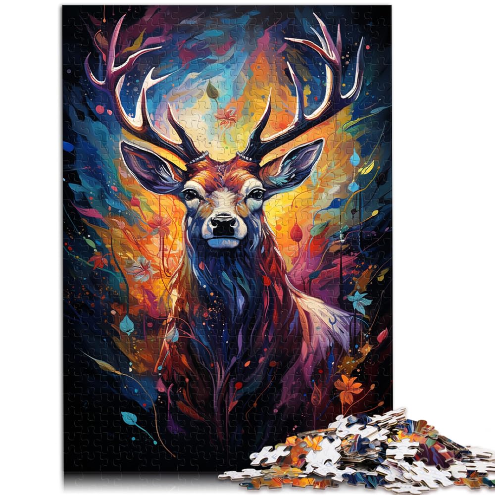 Puzzlespiel, farbenfrohes psychedelisches Hirschtier, 1000 Teile, für Erwachsene, schwierige Puzzles, Holzpuzzles, Denkspiel, 1000 Teile (50 x 75 cm)