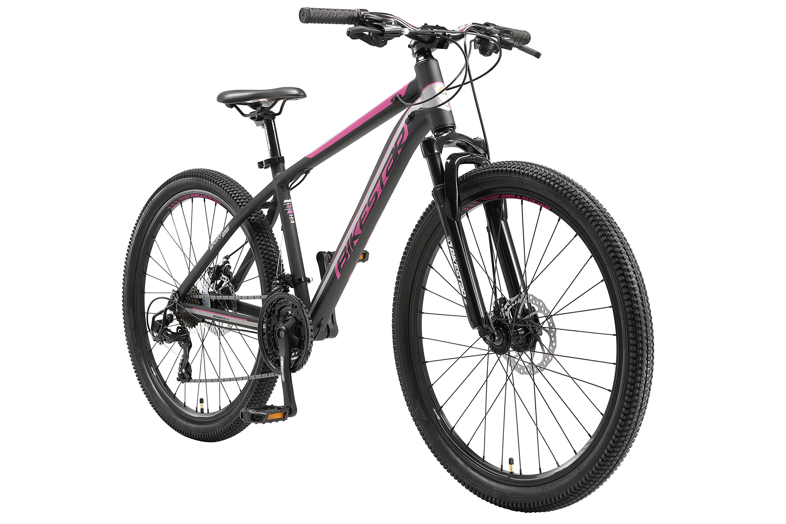 BIKESTAR Hardtail Aluminium Mountainbike Shimano 21 Gang Schaltung, Scheibenbremse 26 Zoll Reifen | 16 Zoll Rahmen Alu MTB | Schwarz Pink