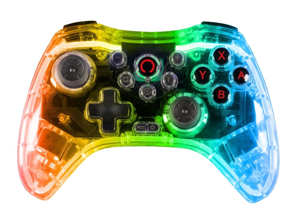 Konix Kabelloser Crystal-Controller für Nintendo Switch, Switch OLED, PC - 10 Stunden Akkulaufzeit - Bluetooth 5.0 EDR - Vibrationsfunktion - Einstellbare RGB-LED-Beleuchtung