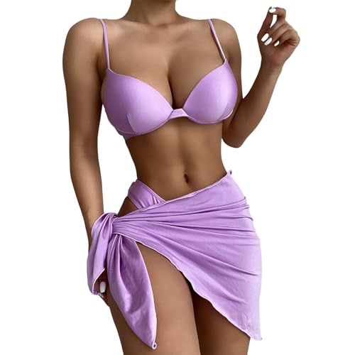 Uitndvyte 3-teiliges Damen-Badeanzug-Set mit Sarongs, Strandrock, Push-Up-Badeanzug, Strandkleidung