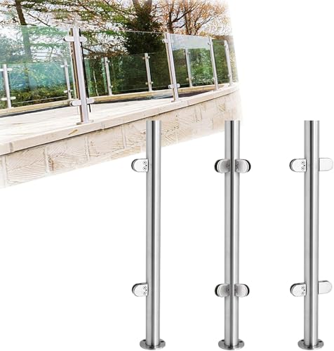 Glasbalustradenpfosten hoch 110 cm/90 cm für 10 mm/12 mm Glas, Außengeländer aus Edelstahl für den Innenbereich, mit Glasklemmen und Gummi-Set, B, Eckpfosten 110 cm/43 Zoll