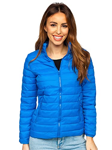 BOLF Damen Übergangsjacke Steppjacke Stehkragen Daunenjacke Reißverschluss Sportjacke Zip Wärme Freizeit Sport Basic Outdoor Casual Style 1141 Blau(Hell) S [D4D]