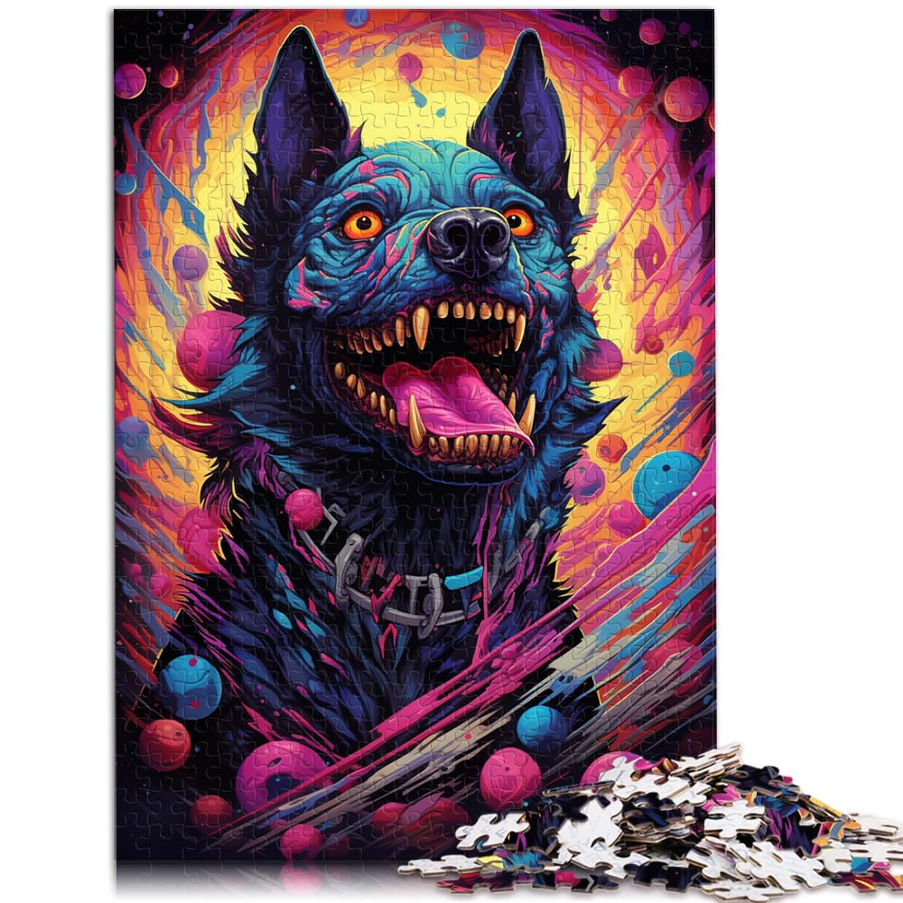 Puzzles Lernspiele Bunter Psychedelischer böser Hund aus der Zukunft Puzzles für Erwachsene 1000 Teile Holzpuzzle Herausforderndes Spiel 1000 Teile (50 x 75 cm)