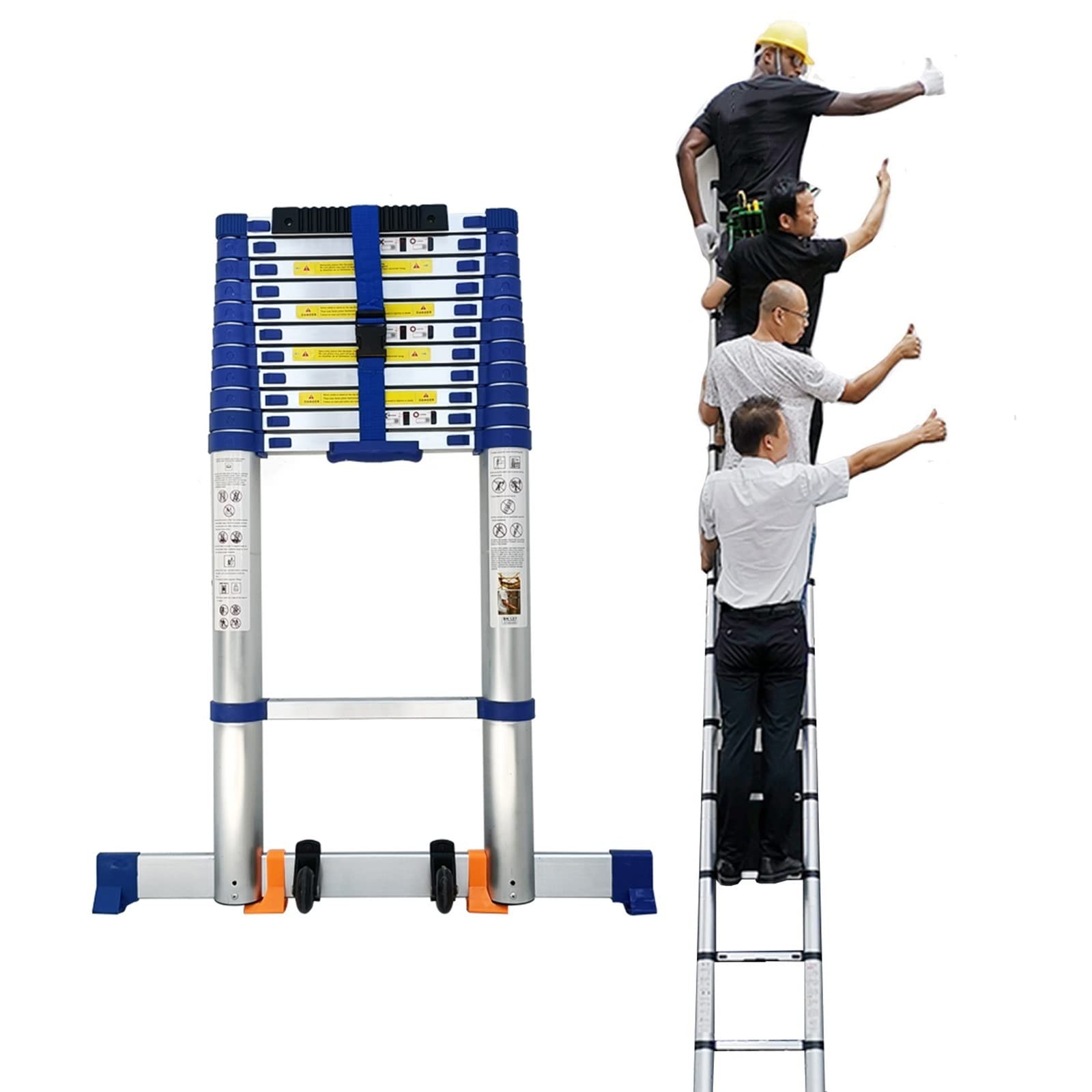 RASOANOA 8 m/7 m/6 m/5 m/4 m Teleskop-Klappleiter, gerade Dachbodenleiter aus Aluminium, Mehrzweck-Teleskopleiter mit Stabilisatorstange, Tragkraft 150 kg (Größe: 6,6 m/21,6 ft) Ambitious