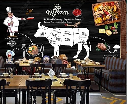 tyujlkjddlf Tapete Wandbild 3D Benutzerdefinierte Handgezeichnete Western-Restaurant-Steak-Hintergrundwand-250Cmx175Cm