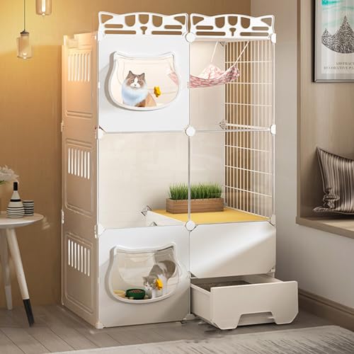 Katzenhaus für Hauskatzen mit Katzentoilette, Haustierkäfig, Hundekäfig, transparentes, stabiles Haustierhaus, extra großer freier Raum, luxuriöser Katzenvilla-Käfig ()