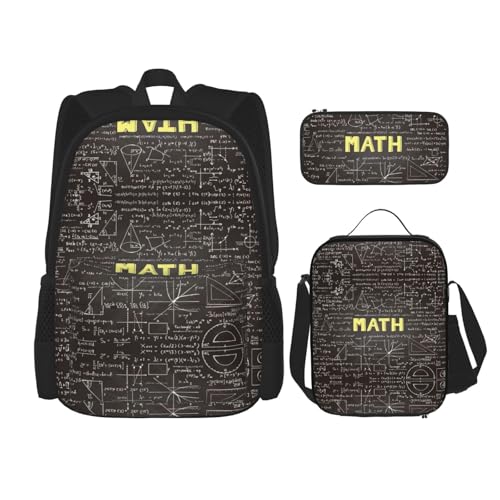 WURTON Schulmathematikdruck, verstellbare Schultergurte, Rucksack-Set, Lunchtasche, Federmäppchen, Kombinationstaschen-Set