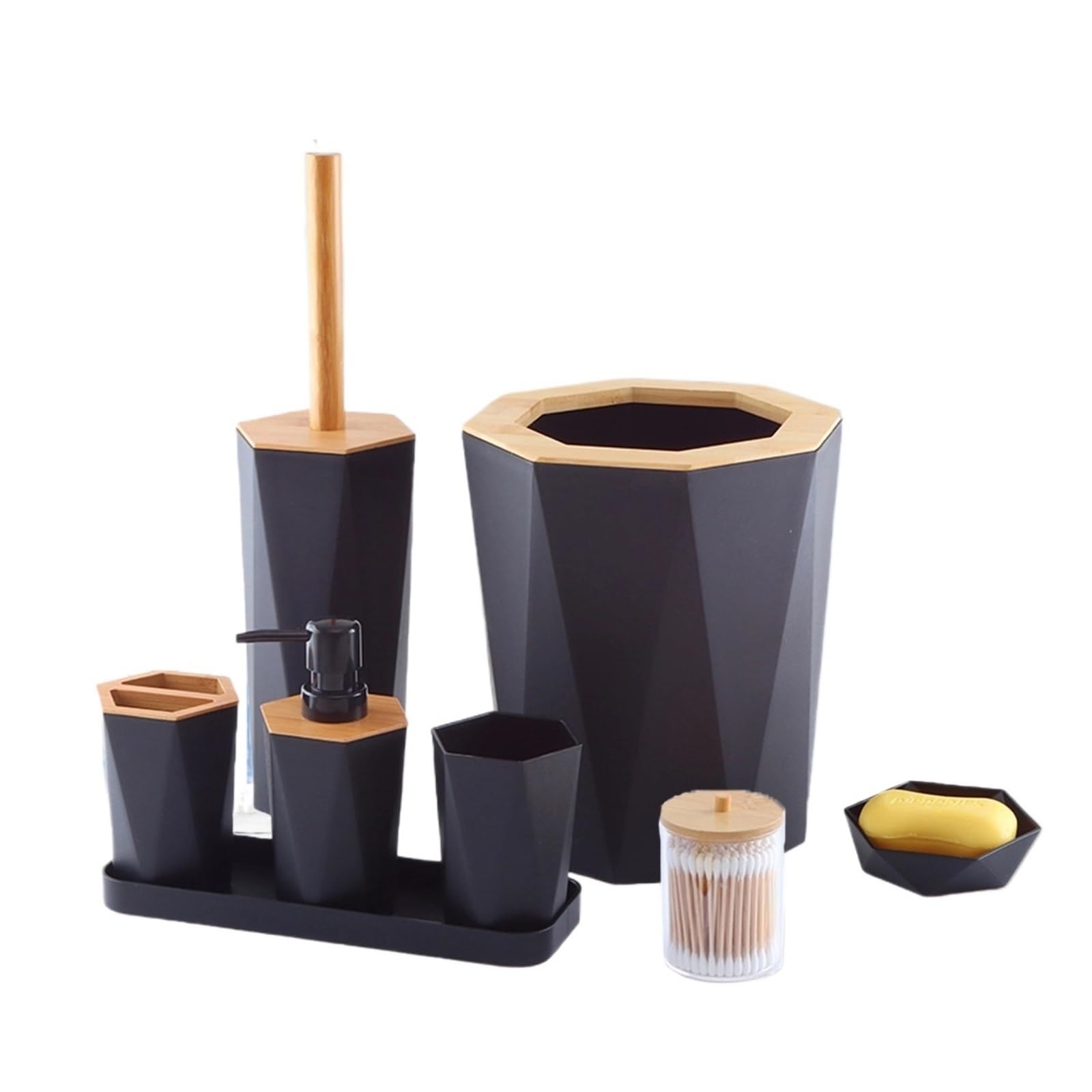 Badezimmer Set 8-teiliges Luxus-Badezimmer-Zubehör-Set, Badutensilien, Lotionständer, Mülleimer, Toilettenbürste, Waschständer, Mundbecher, Seifenständer, Wohnkultur Badezimmer Set Akazie