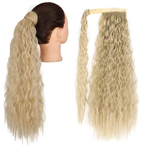 Pferdeschwanz Haarteil Clip-Haarverlängerungen for Anklipsen, synthetischer Mais, gewellt, langer Pferdeschwanz for Damen-Haarteil Pferdeschwanz Haarverlängerung(Q19-24-613,22inch-55cm)