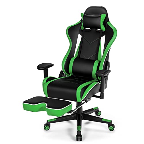 QYZUJIKL Chefsessel, Gaming-Stuhl, ergonomischer Liegestuhl im Racing-Stil, Computerstuhl aus PU-Leder, E-Sport-Gamer-Stühle mit einziehbarer Fußstütze für Erwachsene, einziehbare Fußstütze