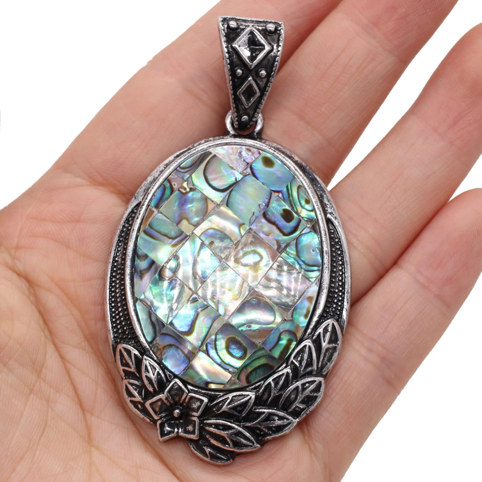 Naturstein-Abalone-Muschel-Anhänger Cabochon-Rosenquarz-Korn-Boho-Charms für DIY-Halsketten-Schmuckherstellung,Abalone-Muschel