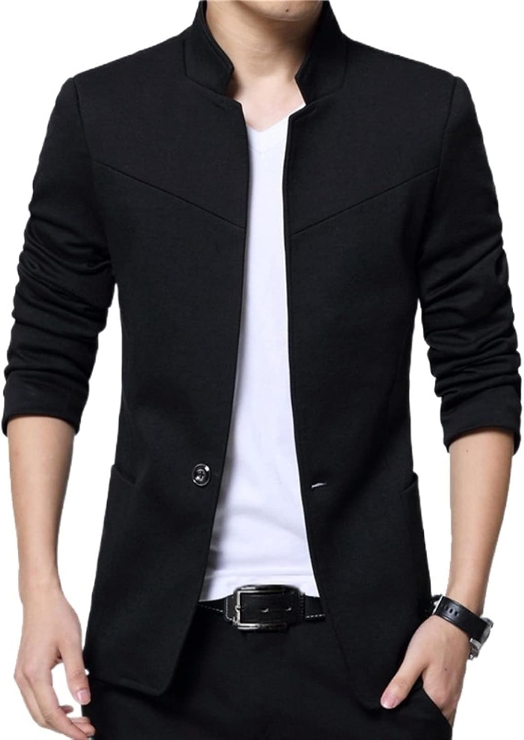 Herrenjacke Blazer Männer Flexible und leichte Jacken Männer Stehkragen Männer Blazer Slim Fit Herren Männer Übergröße,Schwarz,XL