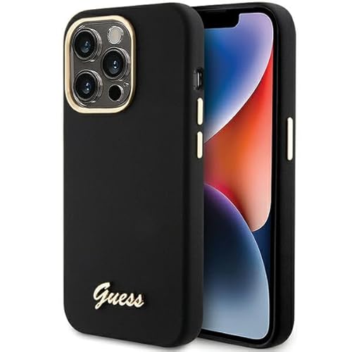 CG MOBILE Guess GUHCP15XSMBSLK Hülle für iPhone 15 Pro Max 6.7'' Schwarz hardcase Silicone Script Metal Logo & Frame