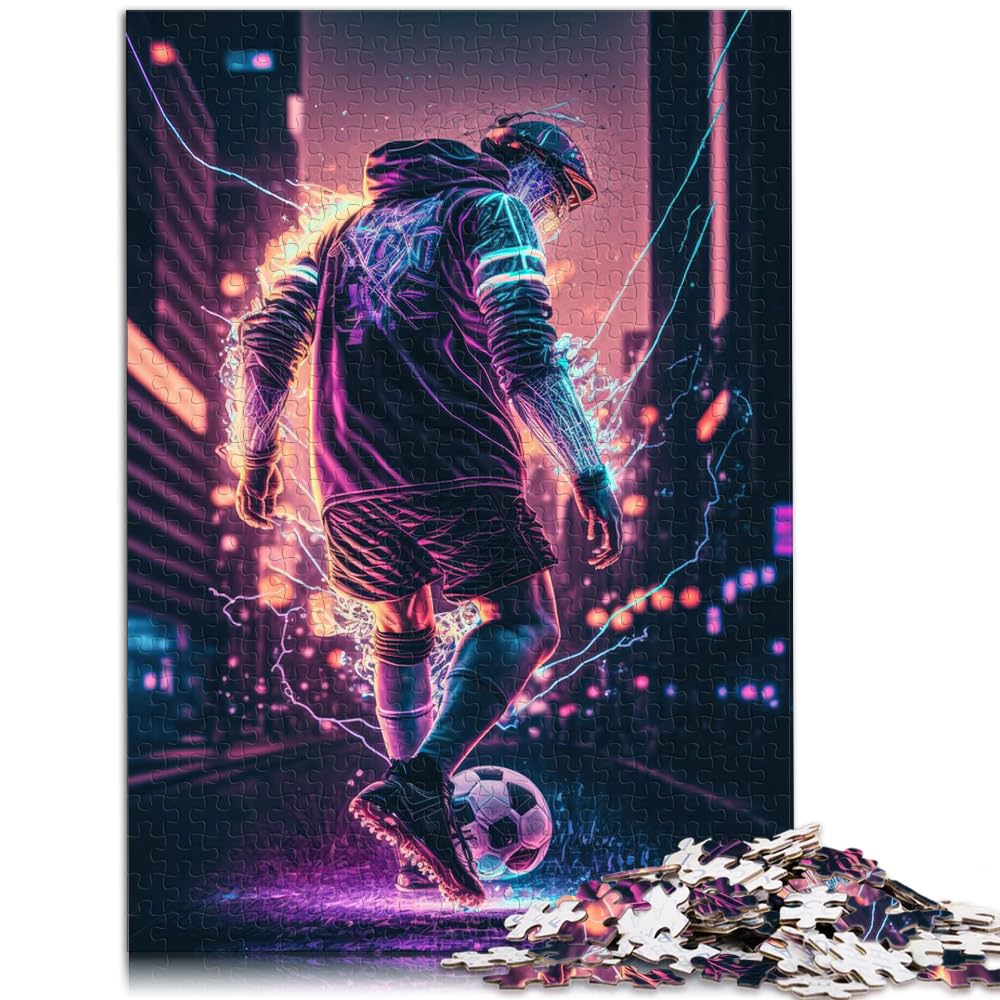 Puzzle für Neon-Fußballspieler, 1000 Teile, Puzzle, Holzpuzzle, Familienspiel, Stressabbau, schwieriges Herausforderungspuzzle, 1000 Teile (50 x 75 cm)