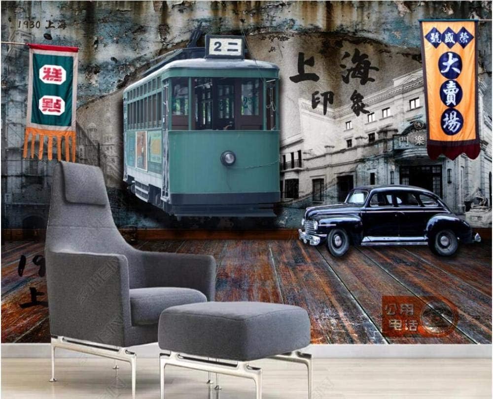 Alte Straßenbahnen Autos Architektur 3D Tapete Poster Restaurant Schlafzimmer Wohnzimmer Sofa TV Dekorative Wand-200cm×140cm