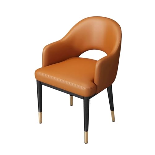 FUHAI-666 Esszimmerstuhl Mid-Century-Modern-Esszimmerstühle aus Kunstleder mit Armlehnen, gepolsterter Sitzfläche, Metallbeinen for Küche und Esszimmer Kaffeestuhl(Orange)