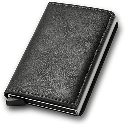 VSULZVNU Kartenetuis Kohlefaser Kartenhalter Herren Geldbörsen Geldtasche Reißverschluss Münzbörse Kleine Leder Mini Slim Wallets (Farbe: Schwarz)