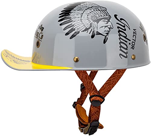 Motorrad Brain-Cap · Retro Motorrad Halbhelme Herren Halbschale Jet-Helm Scooter-Helm Mofa-Helm Vintage Offenem Helm Für Chopper Biker Moped DOT ECE Zertifizierter (Color : H, Größe : M=57-58cm)