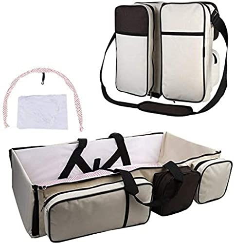 3-in-1-Wickeltaschen für Babys, multifunktionales, zusammenklappbares Windelbett, tragbare Baby-Reisebett-Wickeltasche mit Moskitonetz für 0–12 Monate, weiß