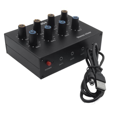 Lmzzdld AU-404 Stereo-Sound-Mixer mit Vier Multi-Eingängen und Ausgängen, Zweikanal-Audio-Musikmischung, Vier-In-Vier-Ausgänge, Langlebig, Einfache Installation, Einfach zu Bedienen