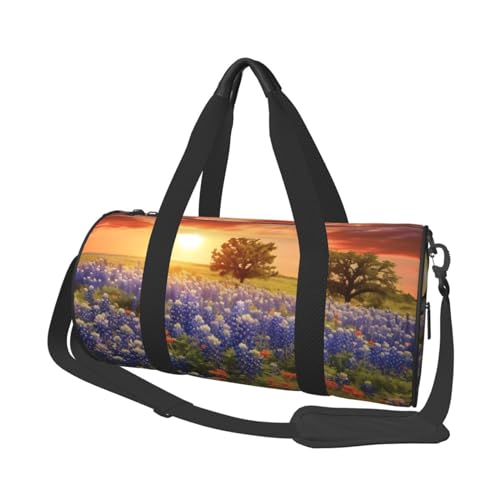 Robuste Reisetasche mit gelben Blumen und Schmetterlingen, geräumige und stilvolle Tasche für alle Ihre Reisebedürfnisse, Texas Bluebonnets Landschaft, Einheitsgröße