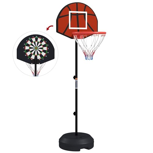 SPORTNOW Basketballkorb mit Ständer Höhenverstellbar Basketballständer, Magnet-Dartscheibe 129-179 cm Basketball-Backboard-Ständer, Basketballanlage für Erwachsene, Stahl