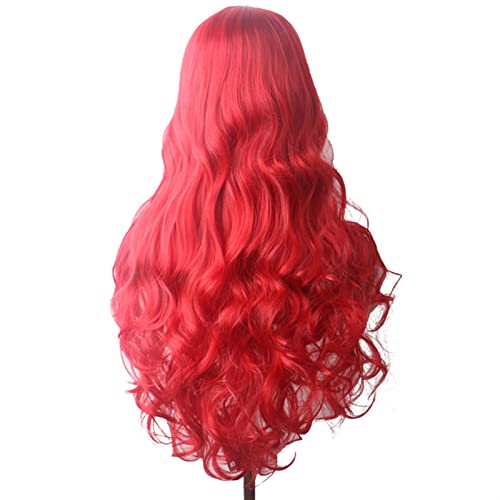 Gewellte Spitzenperücken Wellenförmige Haare synthetische Perücke lange blaue Cosplay Perücken for Frauen farbig roten rosa blonde lila braun grün schwarz burgund Natürliche synthetische Perücken(Red)