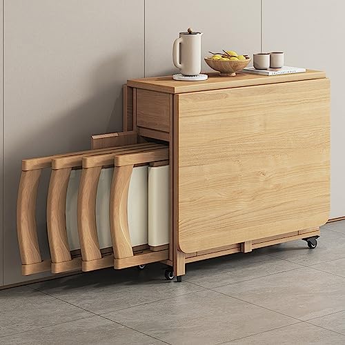 Esstisch-Set, Massivholz-Klapptisch, klappbarer Tisch mit 4 Stühlen, ausziehbarer Esstisch für Küche, Esszimmer, Wohnzimmer, Restaurant, 1,4 m, Beige