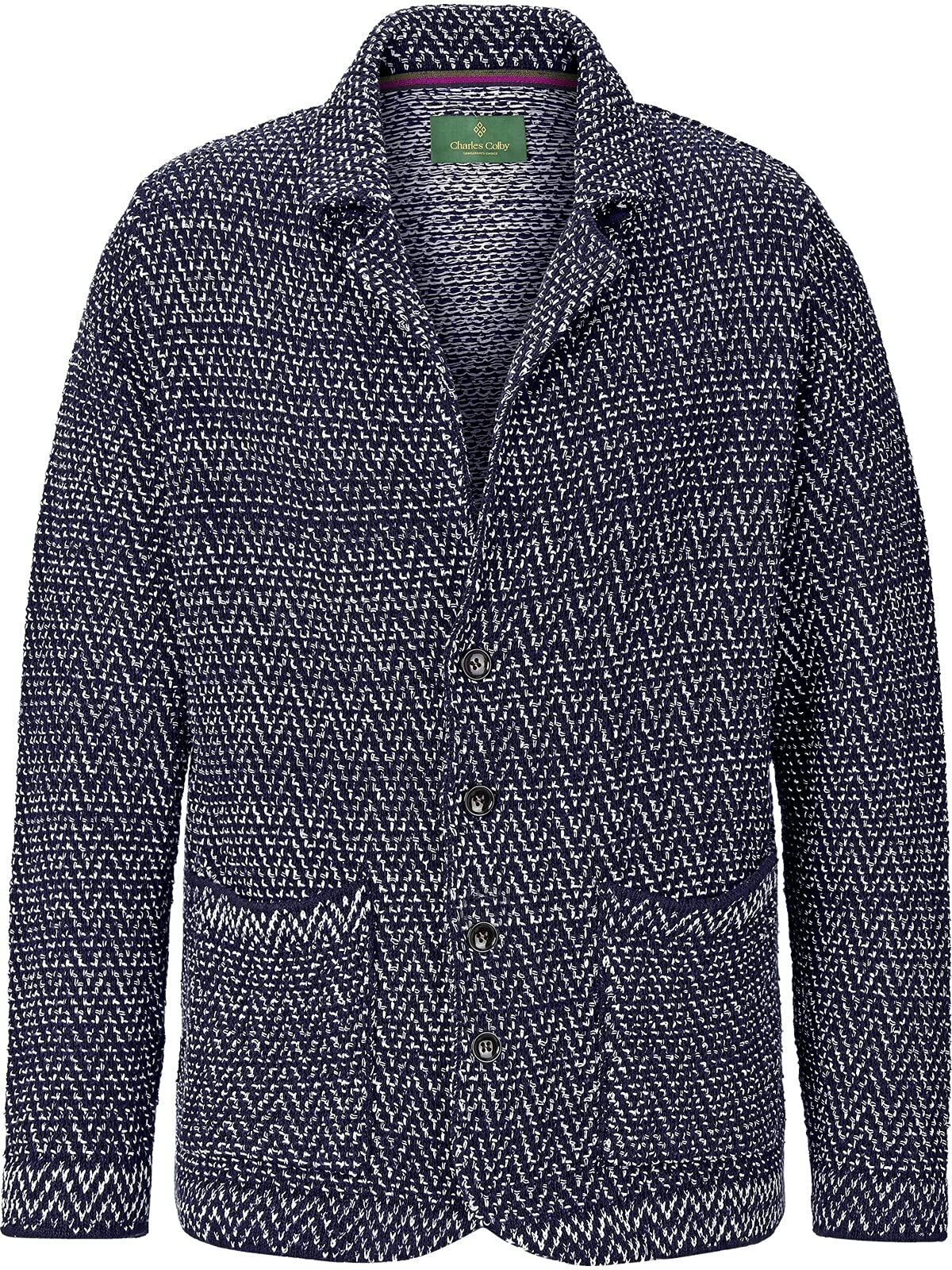 Charles Colby Herren Strickjacke Treva (Freizeit-Sakko, Herren-Blazer) dunkelblau 4XL (XXXXL) - 68/70