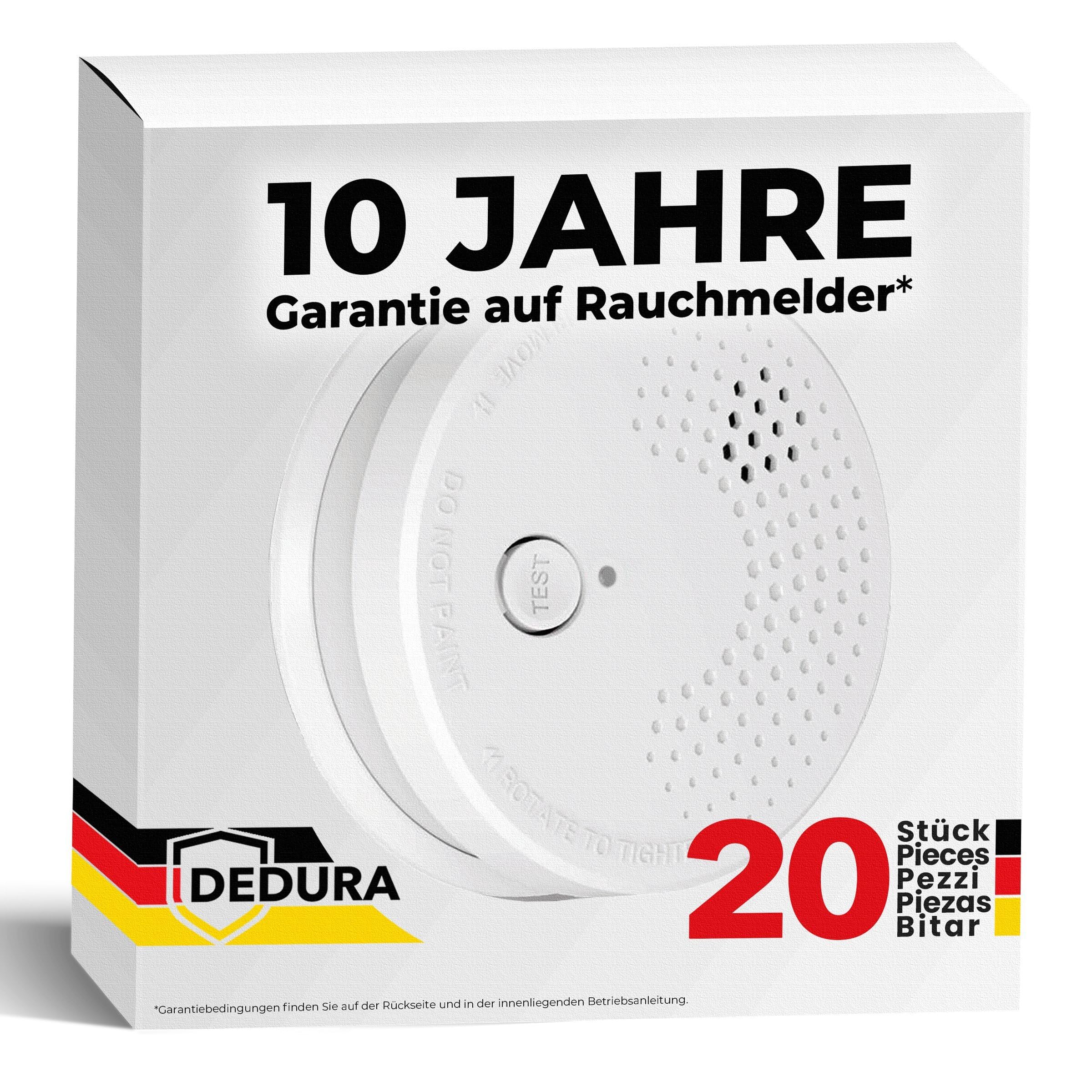 Rauchmelder 20er Set mit 10 Jahre Garantie BSI zertifiziert nach DIN EN14604 inkl. 9V Batterie Rauchwarnmelder Brandmelder Feuermelder