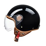 Retro Motorradhelm Herren Damen, Vintage Motorrad Jethelm, Halbhelme Mit Visier, Klapphelme DOT/ECE-Zulassung, Offenem Helm Chopperhelm Rollerhelm Brain Cap Helm(59-60cm) ( Color : A , Size : (59-60cm