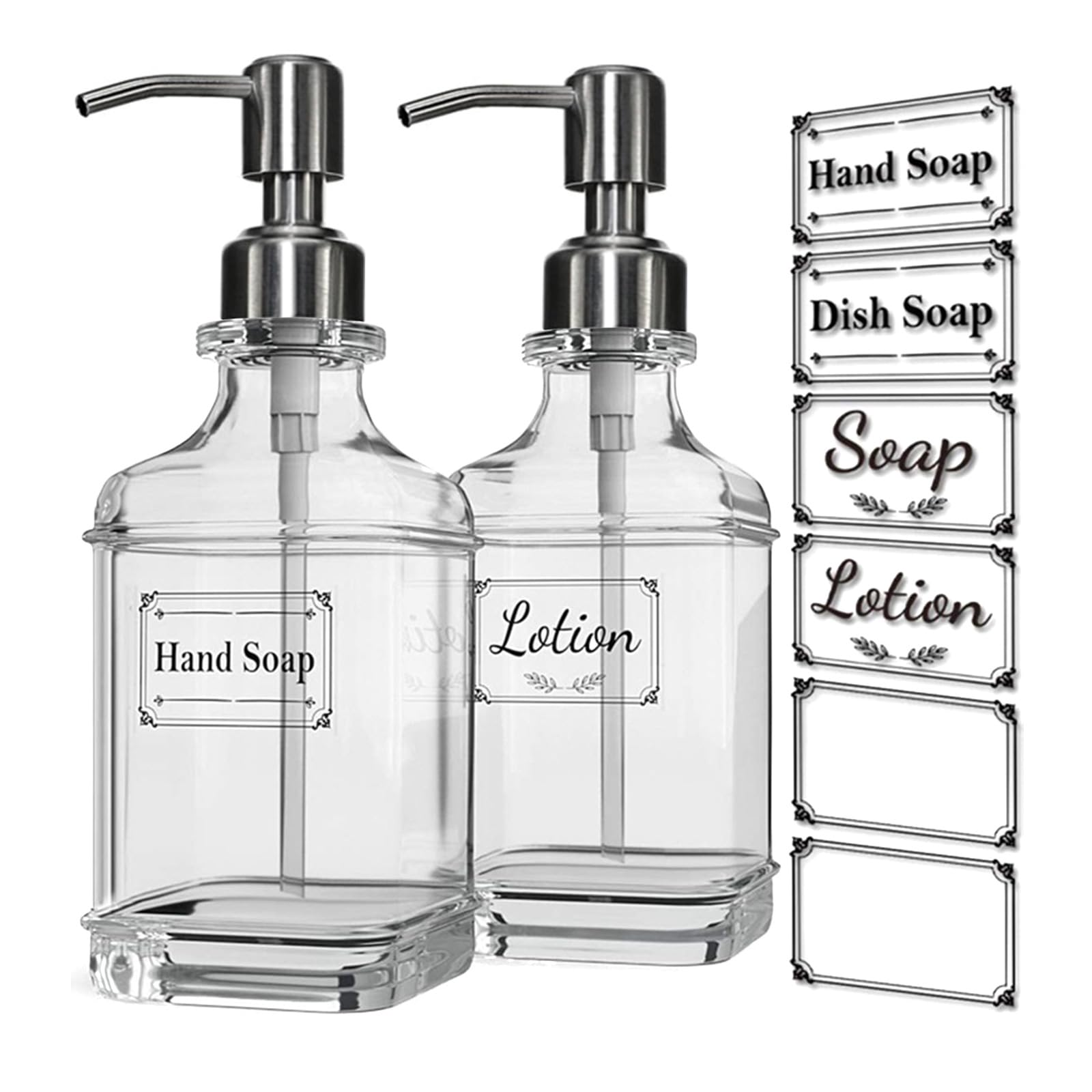 2 x Seifenspender, 550 ml, Glasflaschen für Handseife, wiederverwendbare und praktische Lotion-Flaschen