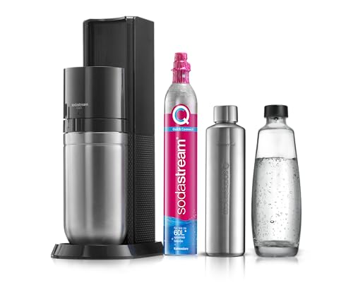 SodaStream Wassersprudler DUO mit CO2-Zylinder, 1x 1L Glasflasche und 1x 1L Metallflasche, Höhe: 44cm, Farbe: Titan