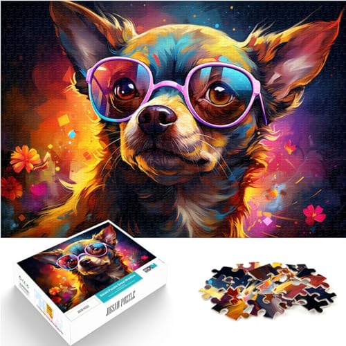 Spiel-Geschenk-Puzzle, Bunter Psychedelischer Chihuahua-Hund für Erwachsene, 1000-teiliges Puzzle, Holzpuzzle, Wichtelgeschenke, 1000 Teile (50 x 75 cm)