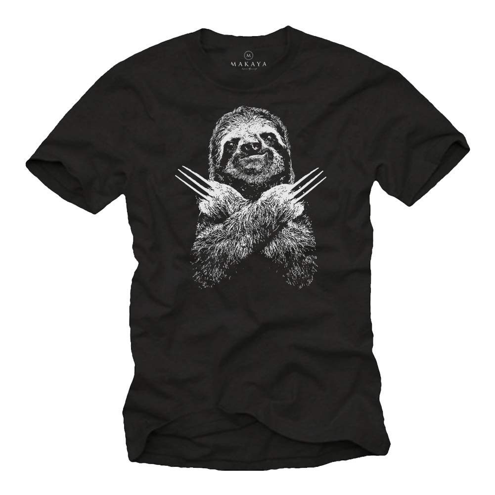 MAKAYA Lustige T-Shirts für Männer - Faultier Sloth - Kurzarm Rundhals Schwarz Geschenke Jungen/Kinder/Jungs/Herren Größe XXXXXL