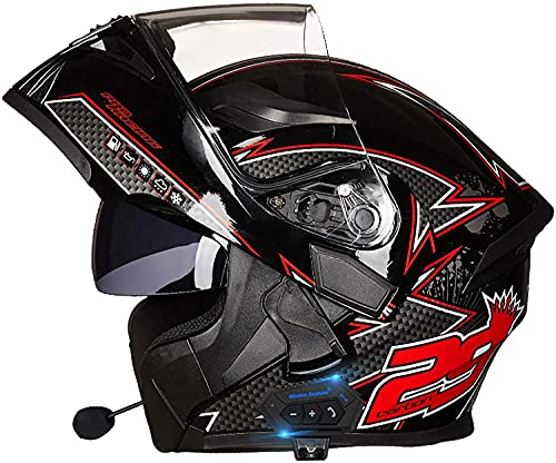 Bluetooth Motorradhelm Integralhelm Erwachsene,Klapphelm Motorradhelm ECE-Zertifiziert,Integrierter Motorradhelme Mit Doppelvisier,Für Frauen Männer Erwachsene Klapphelme (Color : I, Größe : 2XL)